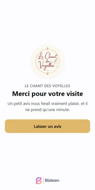 Page de remerciement du Chant des Voyelles, Français