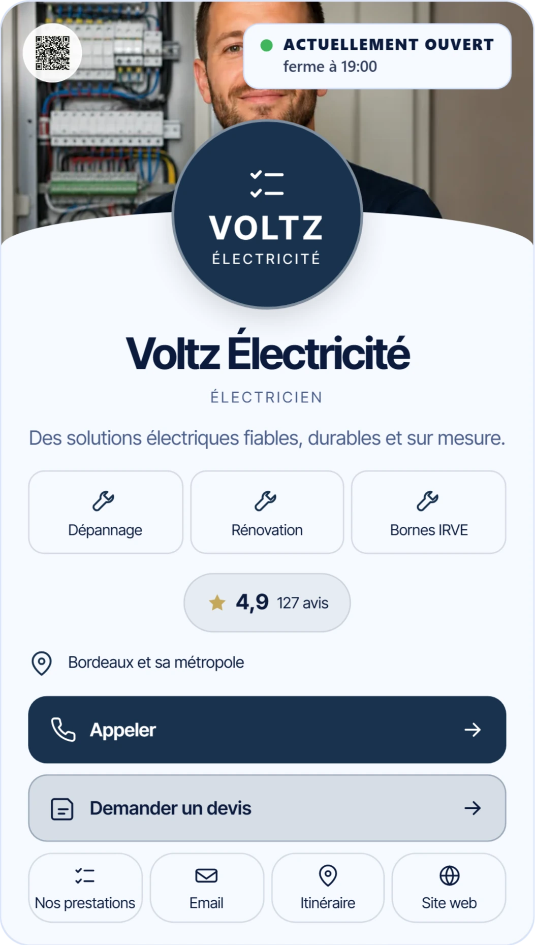 Voltz Électricité, carte de démonstration, modèle Expert