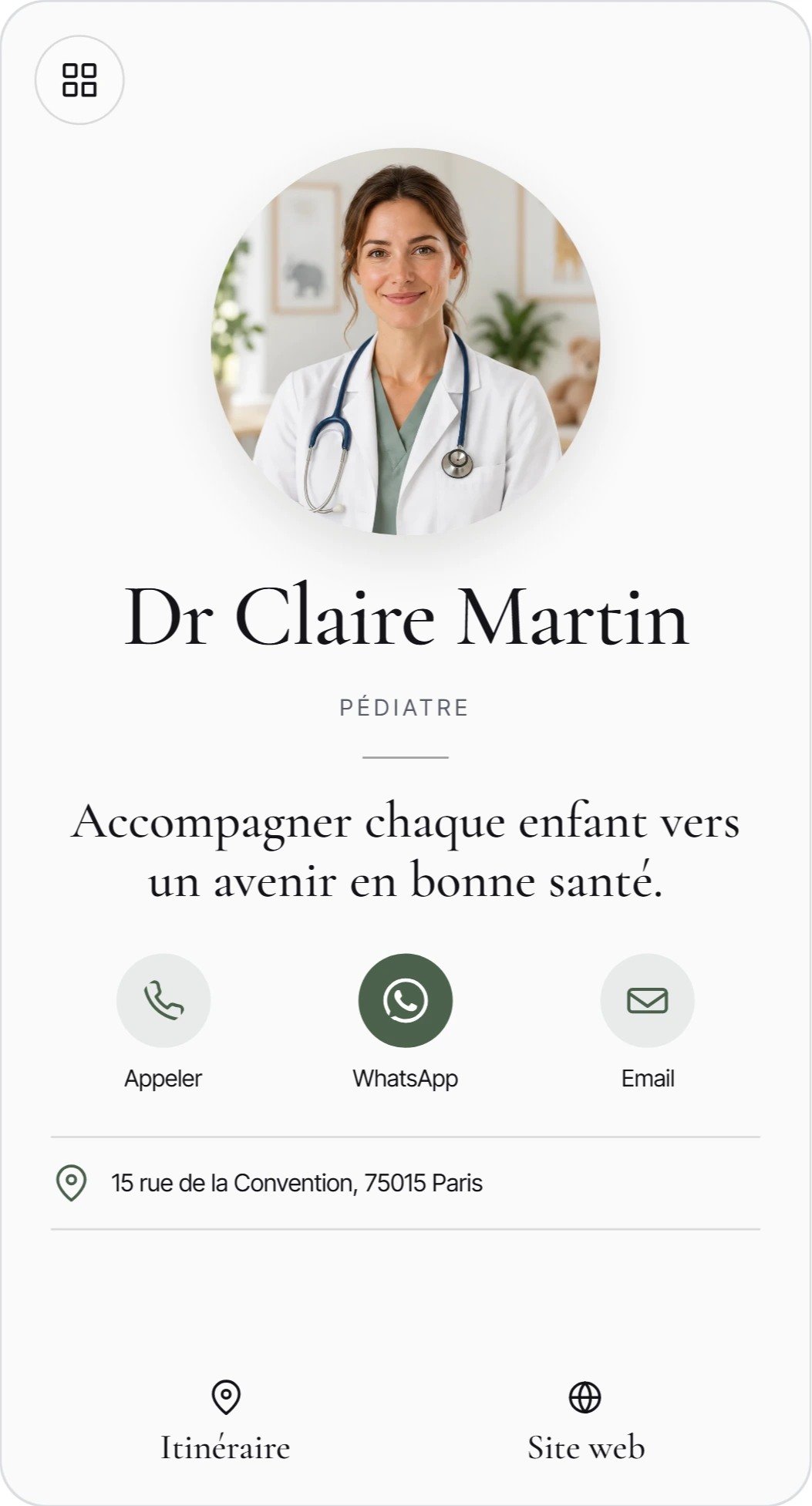 Dr Claire Martin, carte de démonstration, modèle Signature